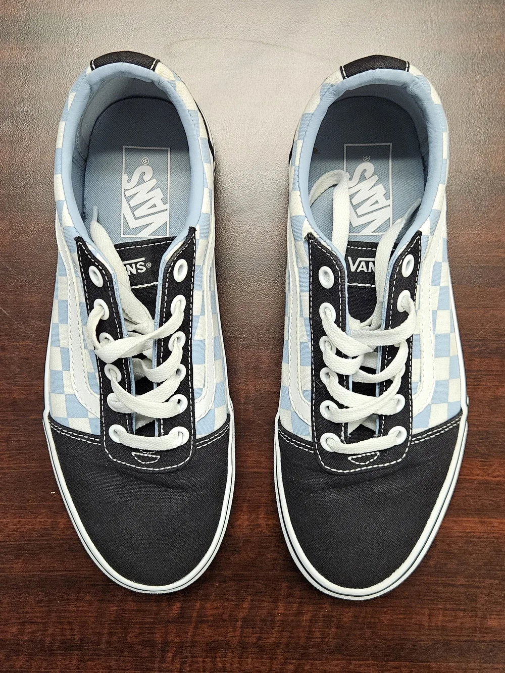 Vans Checkerboard Low-Top Sneakers in Black and Light Blue
